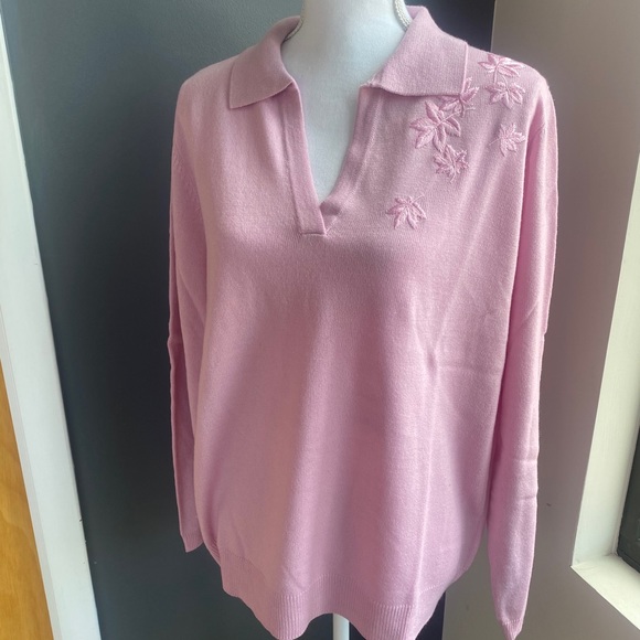 VTG Pink Collar Floral Embroidered Sweater - Picture 6 of 10